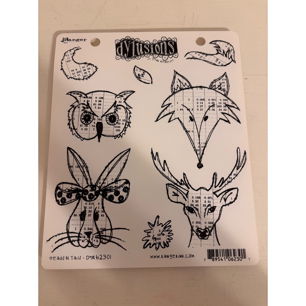 Ranger Dyan Reaveley Dylusions Cling Stamps Heads N Tails DYR62301 8.5x7 Sheet